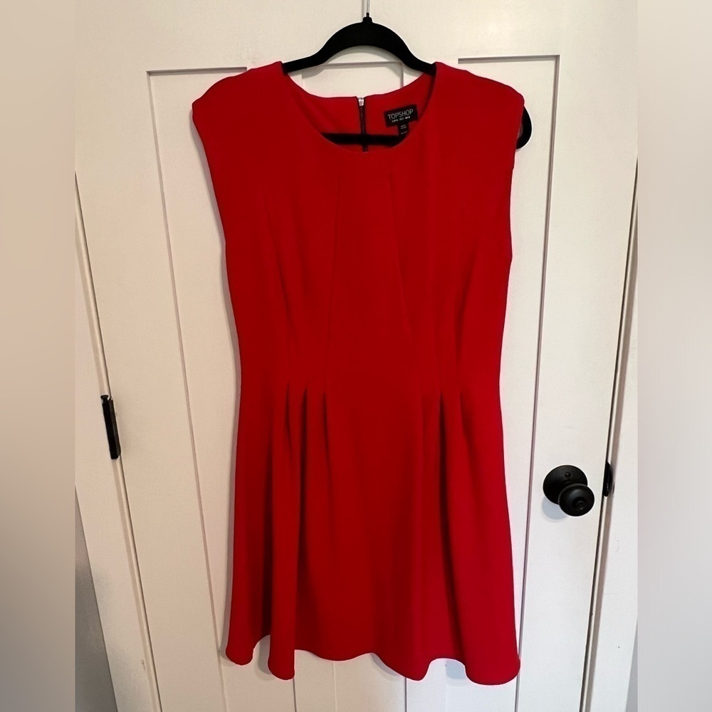 Topshop Red Zip Back Fit and Flare Dress Size 8